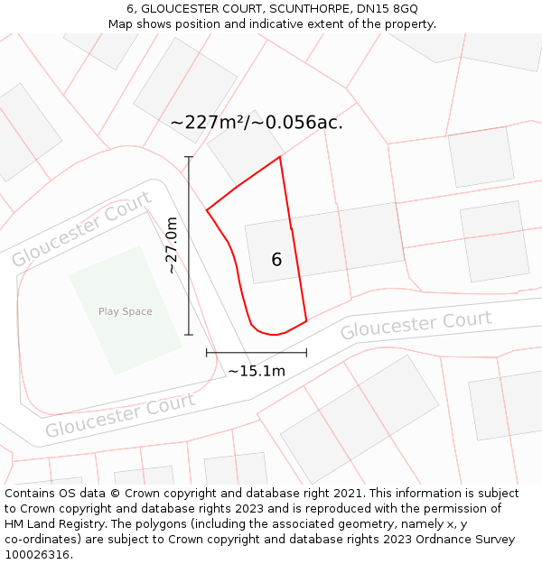 6, GLOUCESTER COURT, SCUNTHORPE, DN15 8GQ: Plot and title map