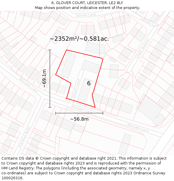6, GLOVER COURT, LEICESTER, LE2 8LY: Plot and title map