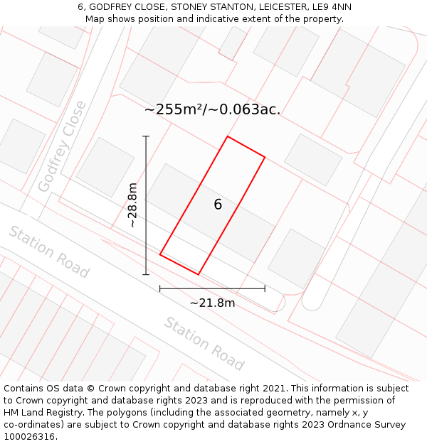 6, GODFREY CLOSE, STONEY STANTON, LEICESTER, LE9 4NN: Plot and title map