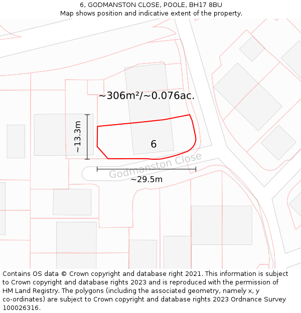 6, GODMANSTON CLOSE, POOLE, BH17 8BU: Plot and title map