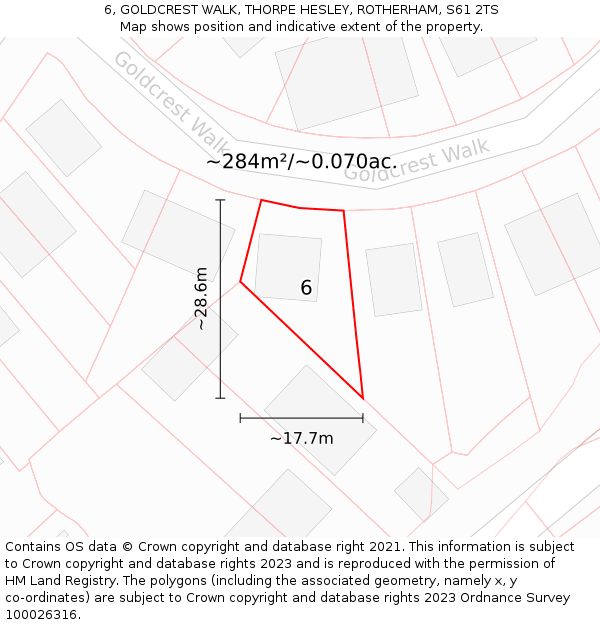 6, GOLDCREST WALK, THORPE HESLEY, ROTHERHAM, S61 2TS: Plot and title map