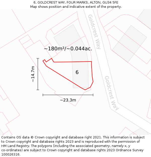 6, GOLDCREST WAY, FOUR MARKS, ALTON, GU34 5FE: Plot and title map