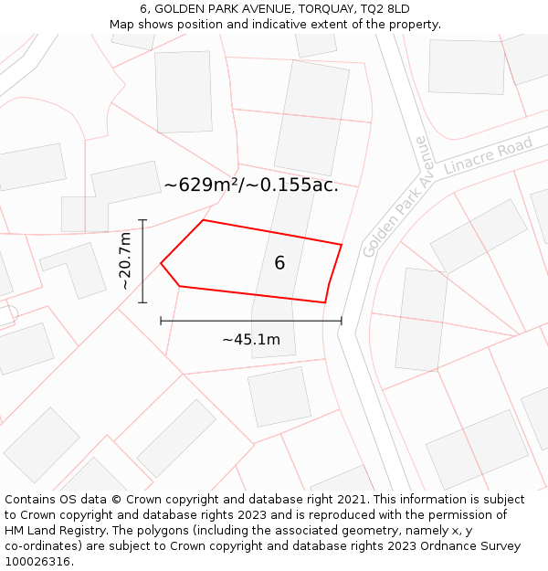 6, GOLDEN PARK AVENUE, TORQUAY, TQ2 8LD: Plot and title map