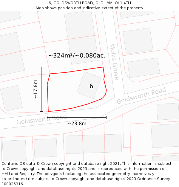 6, GOLDSWORTH ROAD, OLDHAM, OL1 4TH: Plot and title map