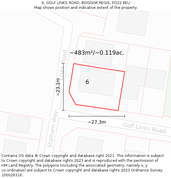 6, GOLF LINKS ROAD, BOGNOR REGIS, PO22 8EU: Plot and title map