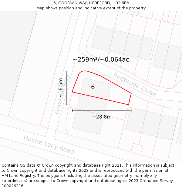 6, GOODWIN WAY, HEREFORD, HR2 6RA: Plot and title map