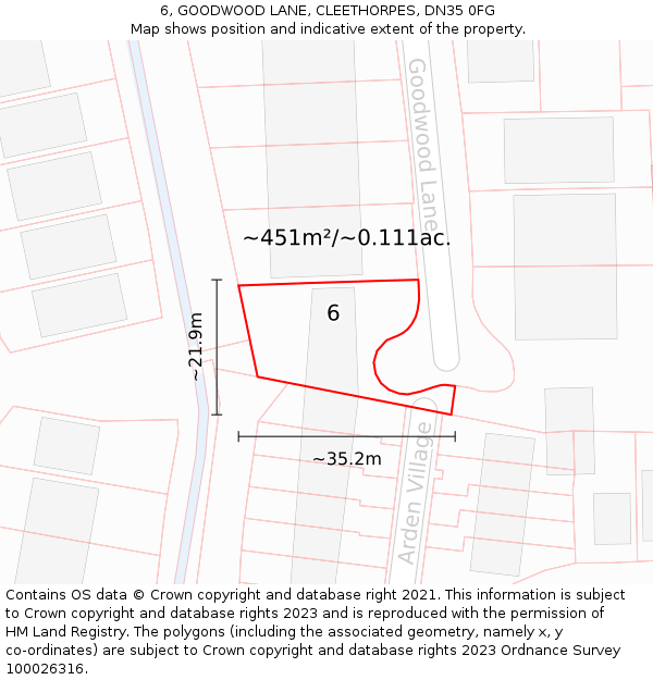 6, GOODWOOD LANE, CLEETHORPES, DN35 0FG: Plot and title map