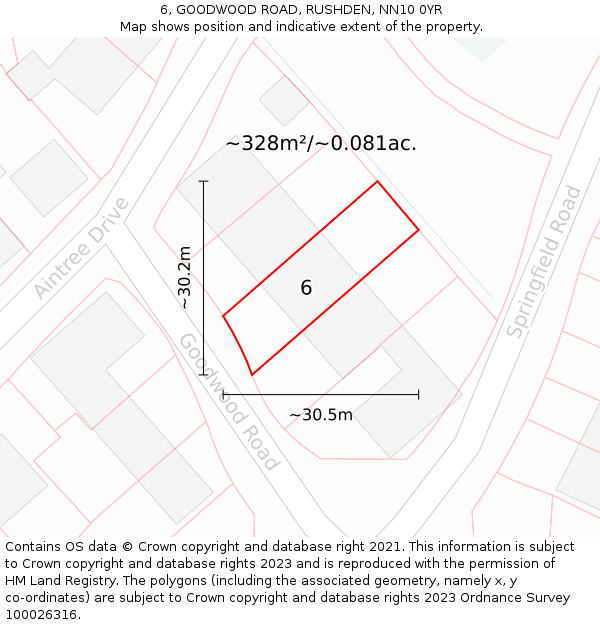 6, GOODWOOD ROAD, RUSHDEN, NN10 0YR: Plot and title map
