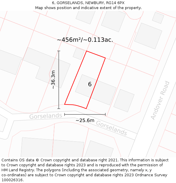 6, GORSELANDS, NEWBURY, RG14 6PX: Plot and title map