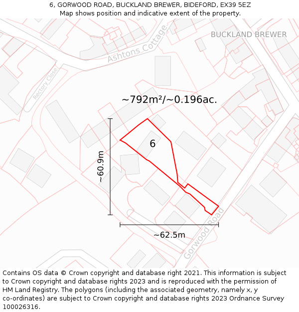 6, GORWOOD ROAD, BUCKLAND BREWER, BIDEFORD, EX39 5EZ: Plot and title map