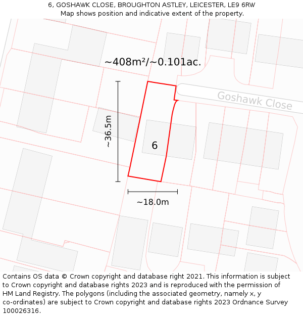 6, GOSHAWK CLOSE, BROUGHTON ASTLEY, LEICESTER, LE9 6RW: Plot and title map