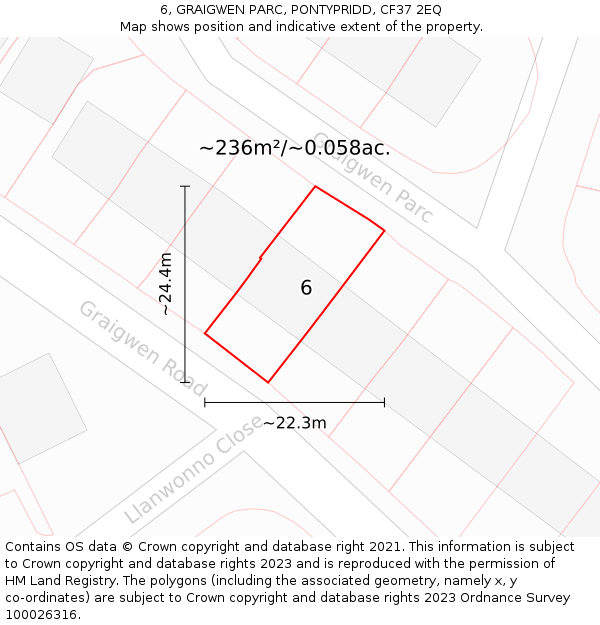 6, GRAIGWEN PARC, PONTYPRIDD, CF37 2EQ: Plot and title map