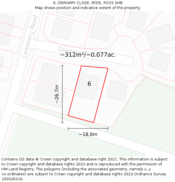 6, GRANARY CLOSE, RYDE, PO33 3HB: Plot and title map