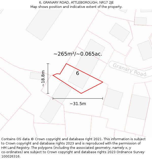 6, GRANARY ROAD, ATTLEBOROUGH, NR17 2JE: Plot and title map