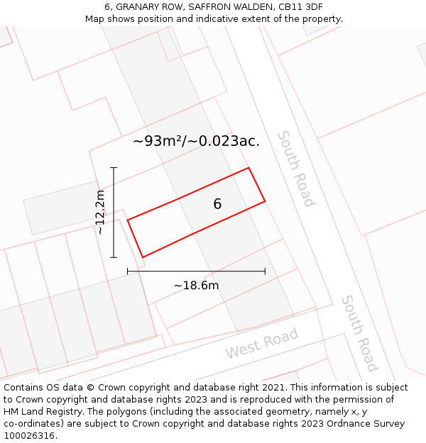 6, GRANARY ROW, SAFFRON WALDEN, CB11 3DF: Plot and title map