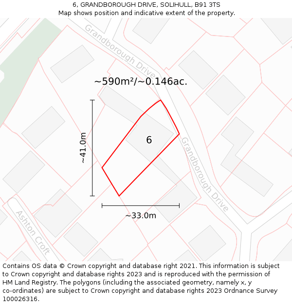 6, GRANDBOROUGH DRIVE, SOLIHULL, B91 3TS: Plot and title map