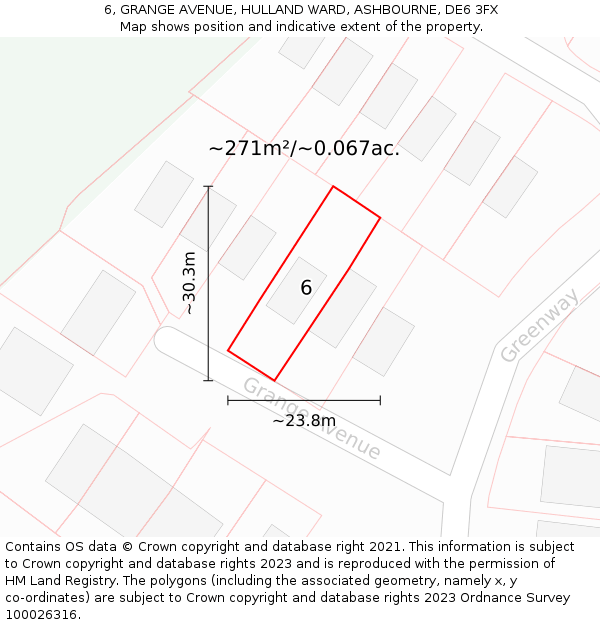 6, GRANGE AVENUE, HULLAND WARD, ASHBOURNE, DE6 3FX: Plot and title map