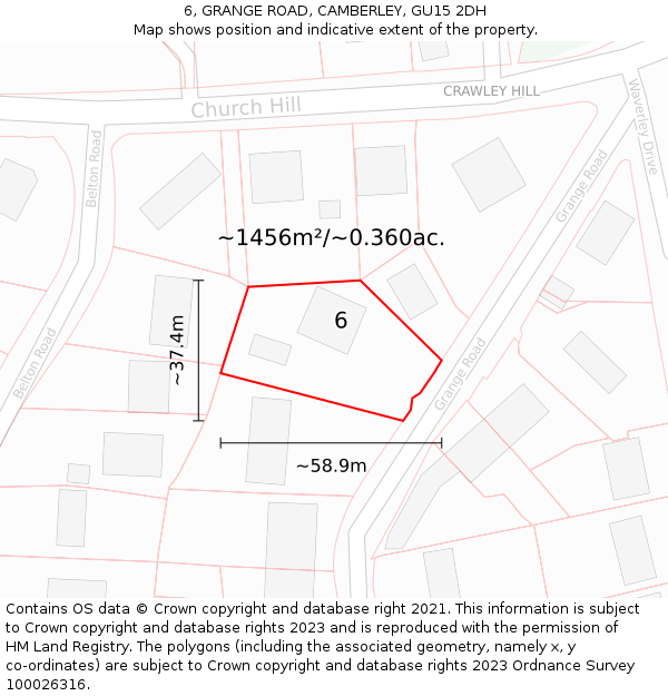 6, GRANGE ROAD, CAMBERLEY, GU15 2DH: Plot and title map