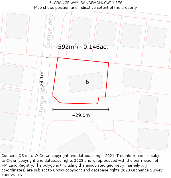 6, GRANGE WAY, SANDBACH, CW11 1ES: Plot and title map