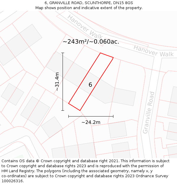 6, GRANVILLE ROAD, SCUNTHORPE, DN15 8GS: Plot and title map