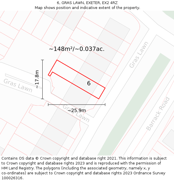 6, GRAS LAWN, EXETER, EX2 4RZ: Plot and title map