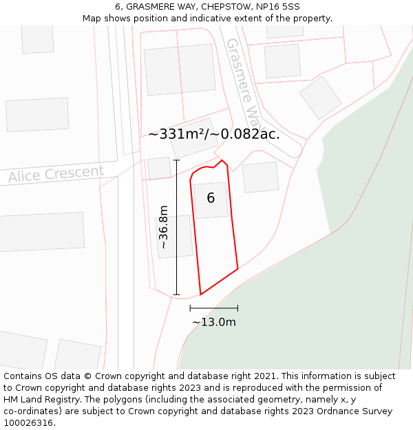 6, GRASMERE WAY, CHEPSTOW, NP16 5SS: Plot and title map