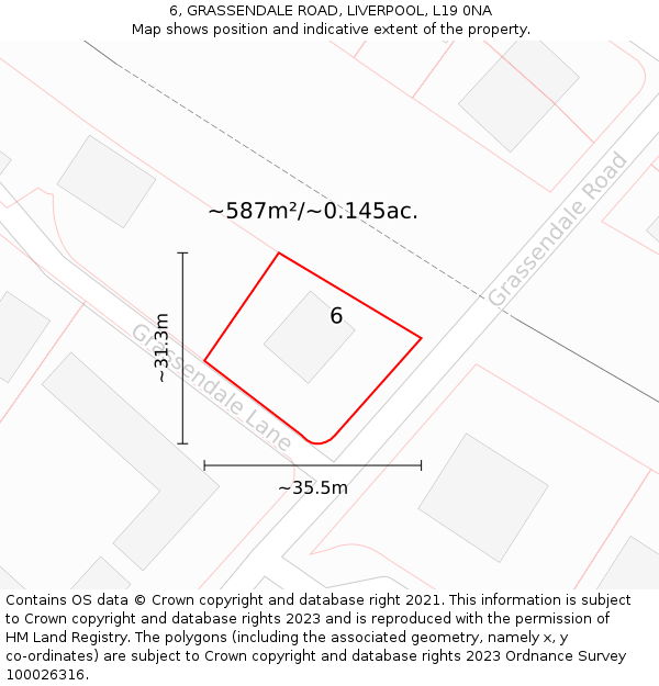 6, GRASSENDALE ROAD, LIVERPOOL, L19 0NA: Plot and title map