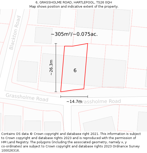 6, GRASSHOLME ROAD, HARTLEPOOL, TS26 0QH: Plot and title map