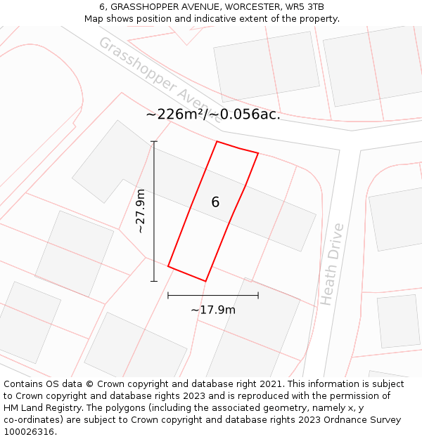 6, GRASSHOPPER AVENUE, WORCESTER, WR5 3TB: Plot and title map