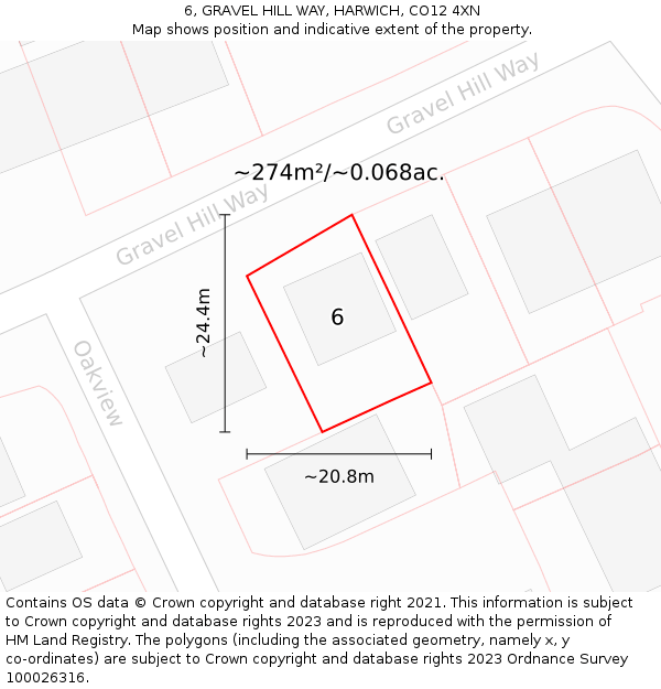 6, GRAVEL HILL WAY, HARWICH, CO12 4XN: Plot and title map