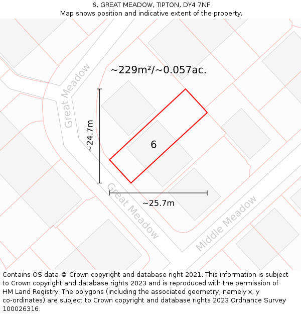 6, GREAT MEADOW, TIPTON, DY4 7NF: Plot and title map
