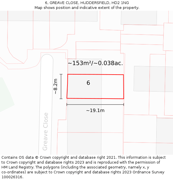 6, GREAVE CLOSE, HUDDERSFIELD, HD2 1NG: Plot and title map