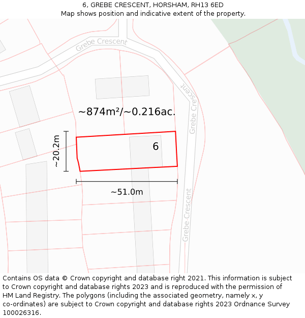 6, GREBE CRESCENT, HORSHAM, RH13 6ED: Plot and title map