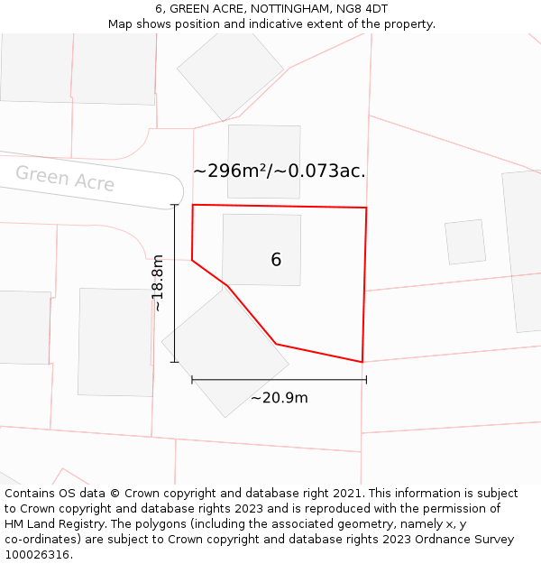 6, GREEN ACRE, NOTTINGHAM, NG8 4DT: Plot and title map