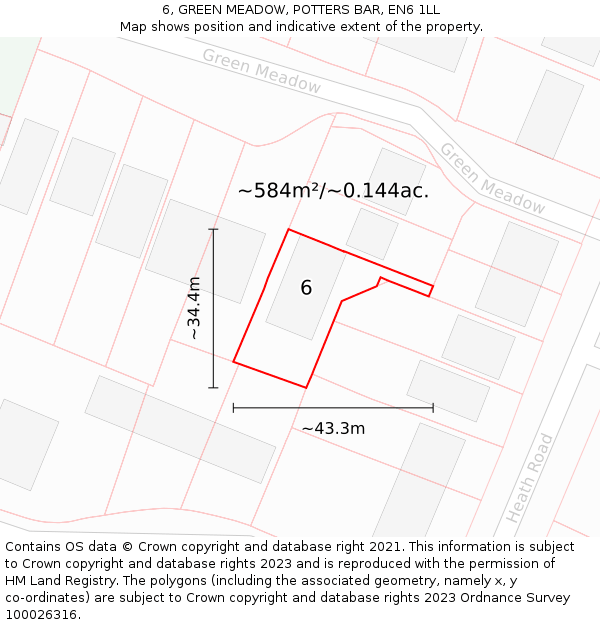 6, GREEN MEADOW, POTTERS BAR, EN6 1LL: Plot and title map