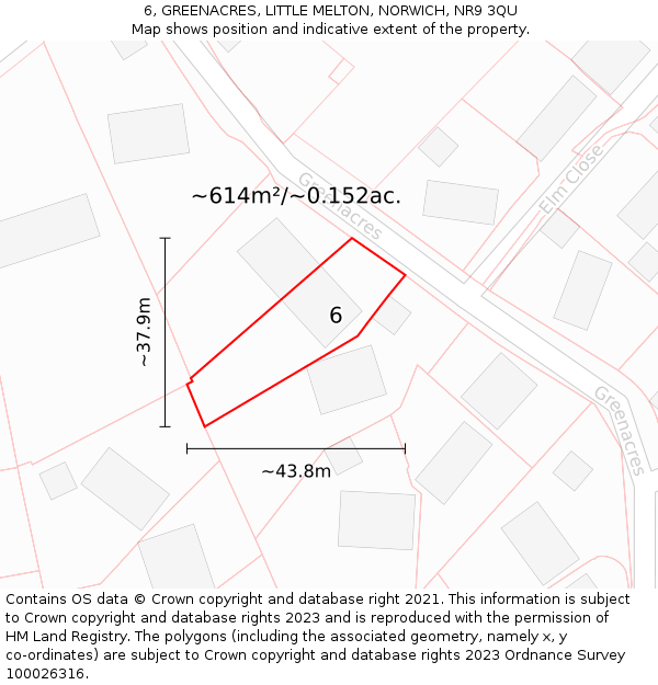 6, GREENACRES, LITTLE MELTON, NORWICH, NR9 3QU: Plot and title map