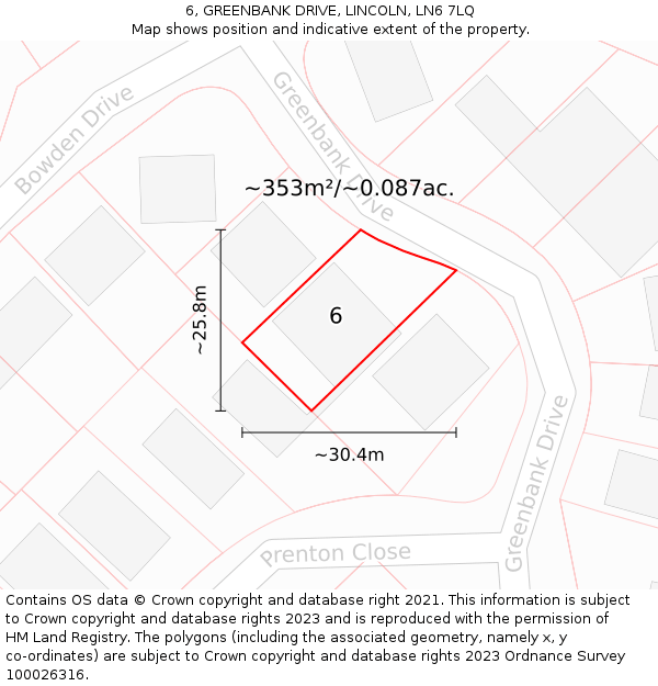 6, GREENBANK DRIVE, LINCOLN, LN6 7LQ: Plot and title map