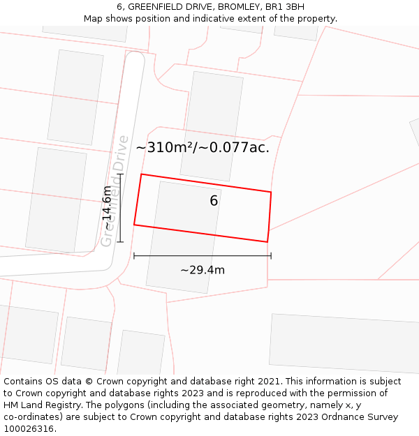 6, GREENFIELD DRIVE, BROMLEY, BR1 3BH: Plot and title map