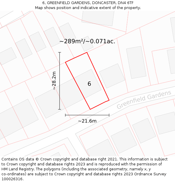 6, GREENFIELD GARDENS, DONCASTER, DN4 6TF: Plot and title map