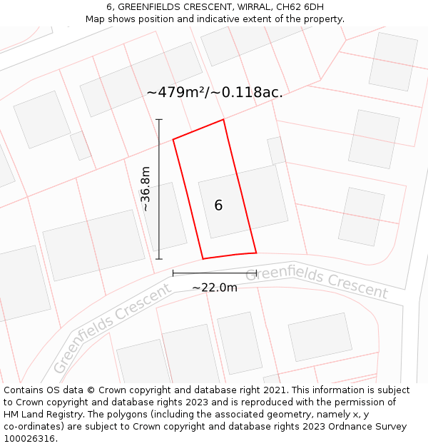 6, GREENFIELDS CRESCENT, WIRRAL, CH62 6DH: Plot and title map