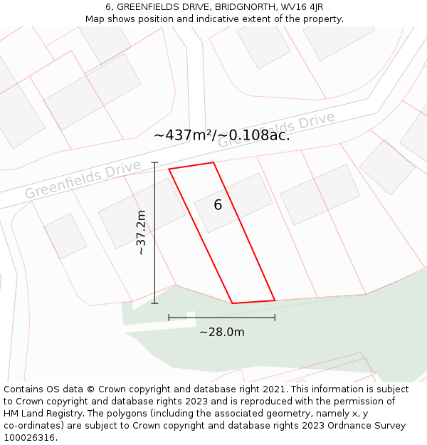 6, GREENFIELDS DRIVE, BRIDGNORTH, WV16 4JR: Plot and title map