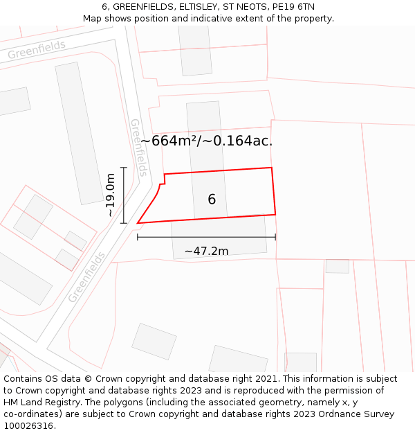 6, GREENFIELDS, ELTISLEY, ST NEOTS, PE19 6TN: Plot and title map