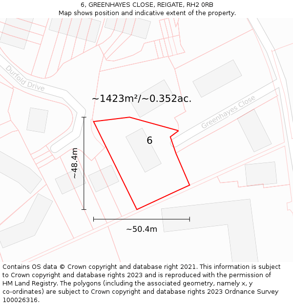 6, GREENHAYES CLOSE, REIGATE, RH2 0RB: Plot and title map