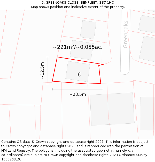 6, GREENOAKS CLOSE, BENFLEET, SS7 1HQ: Plot and title map