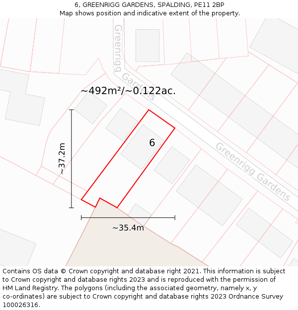 6, GREENRIGG GARDENS, SPALDING, PE11 2BP: Plot and title map