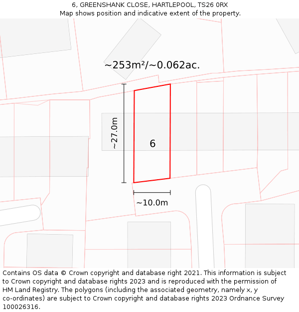 6, GREENSHANK CLOSE, HARTLEPOOL, TS26 0RX: Plot and title map