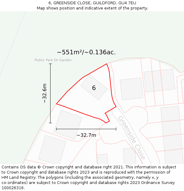 6, GREENSIDE CLOSE, GUILDFORD, GU4 7EU: Plot and title map