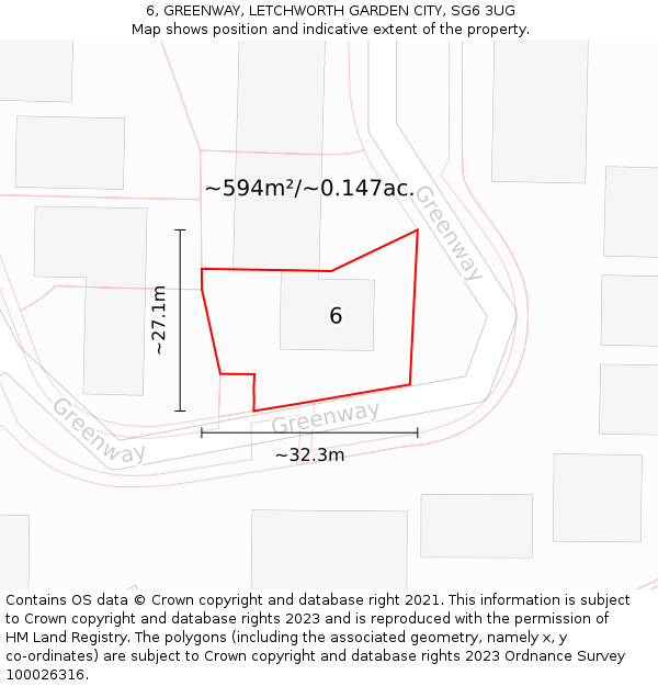 6, GREENWAY, LETCHWORTH GARDEN CITY, SG6 3UG: Plot and title map