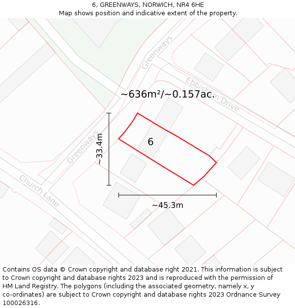 6, GREENWAYS, NORWICH, NR4 6HE: Plot and title map