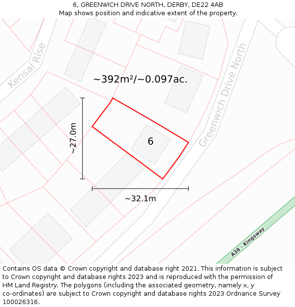 6, GREENWICH DRIVE NORTH, DERBY, DE22 4AB: Plot and title map